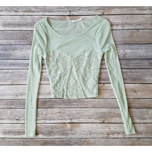 Kimchi Blue Tops - Kimchi Blue mint sheer long sleeve crop top